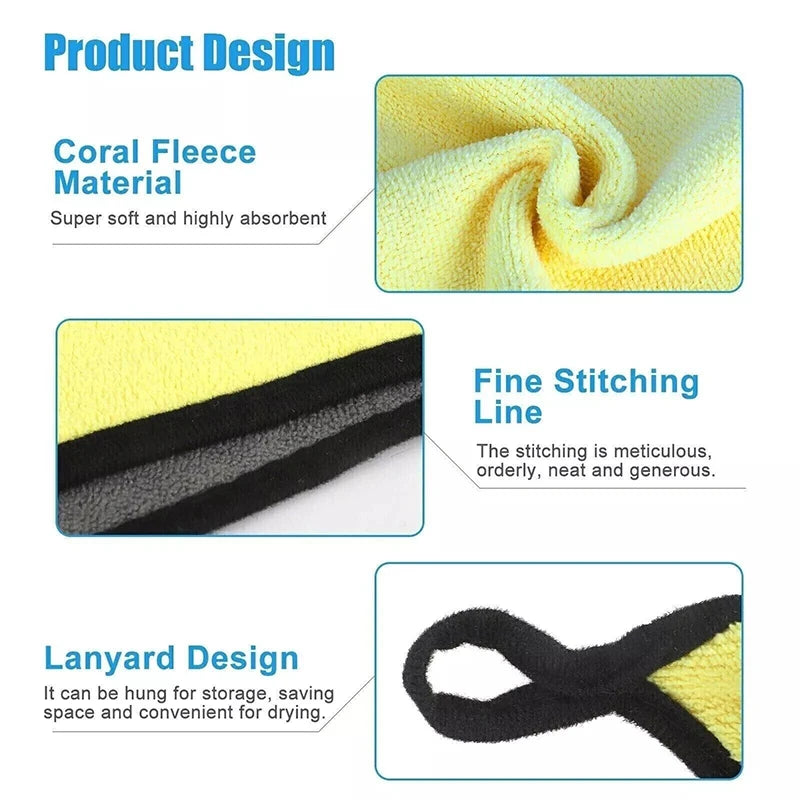 Car Wash Towel Large Size Water Absorption Microfiber Plush Cleaning Car Drying Cloth Double-Sided Soft Vehicle Care Cloth